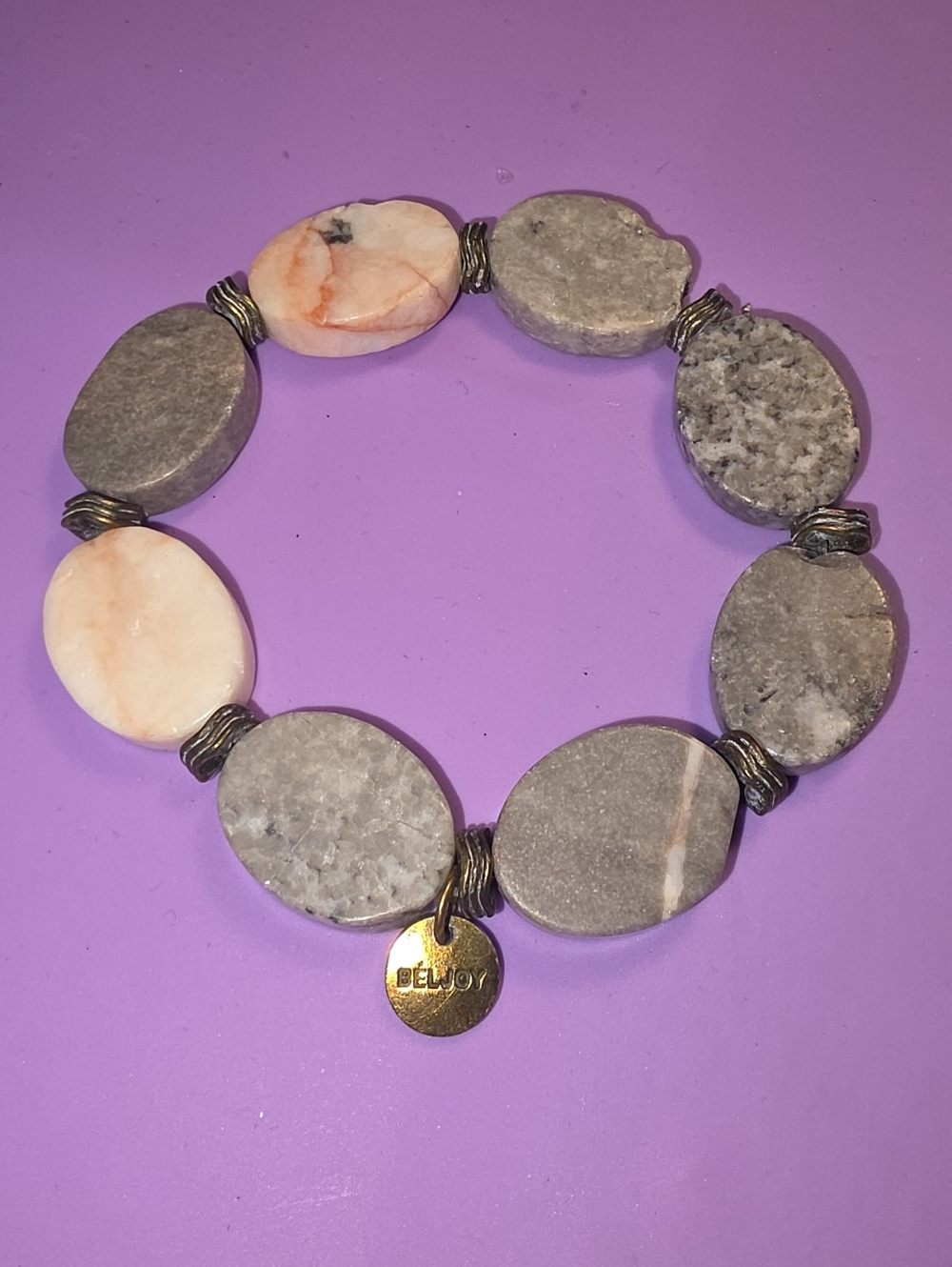 Bead Stretch Stone Bracelet in Gray and Peach by